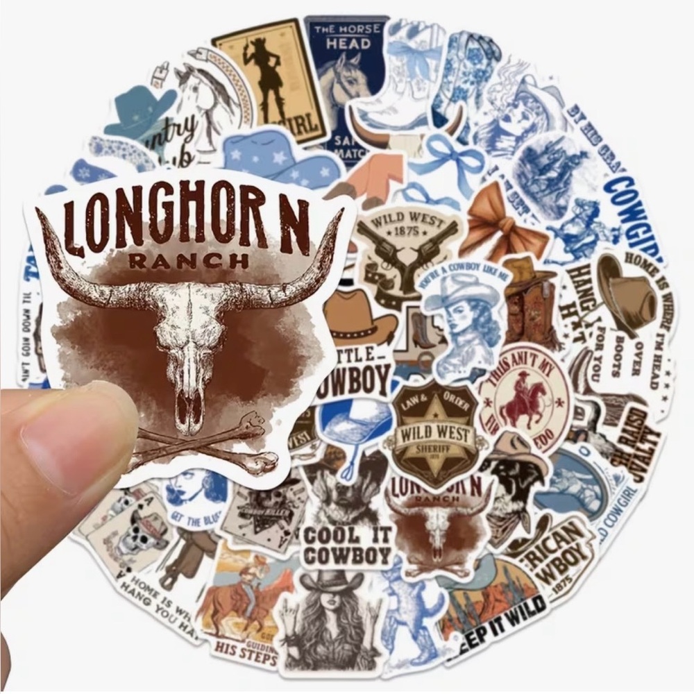 50 Western Cowgirls Stickers Blue Brown - Picture 12 of 14